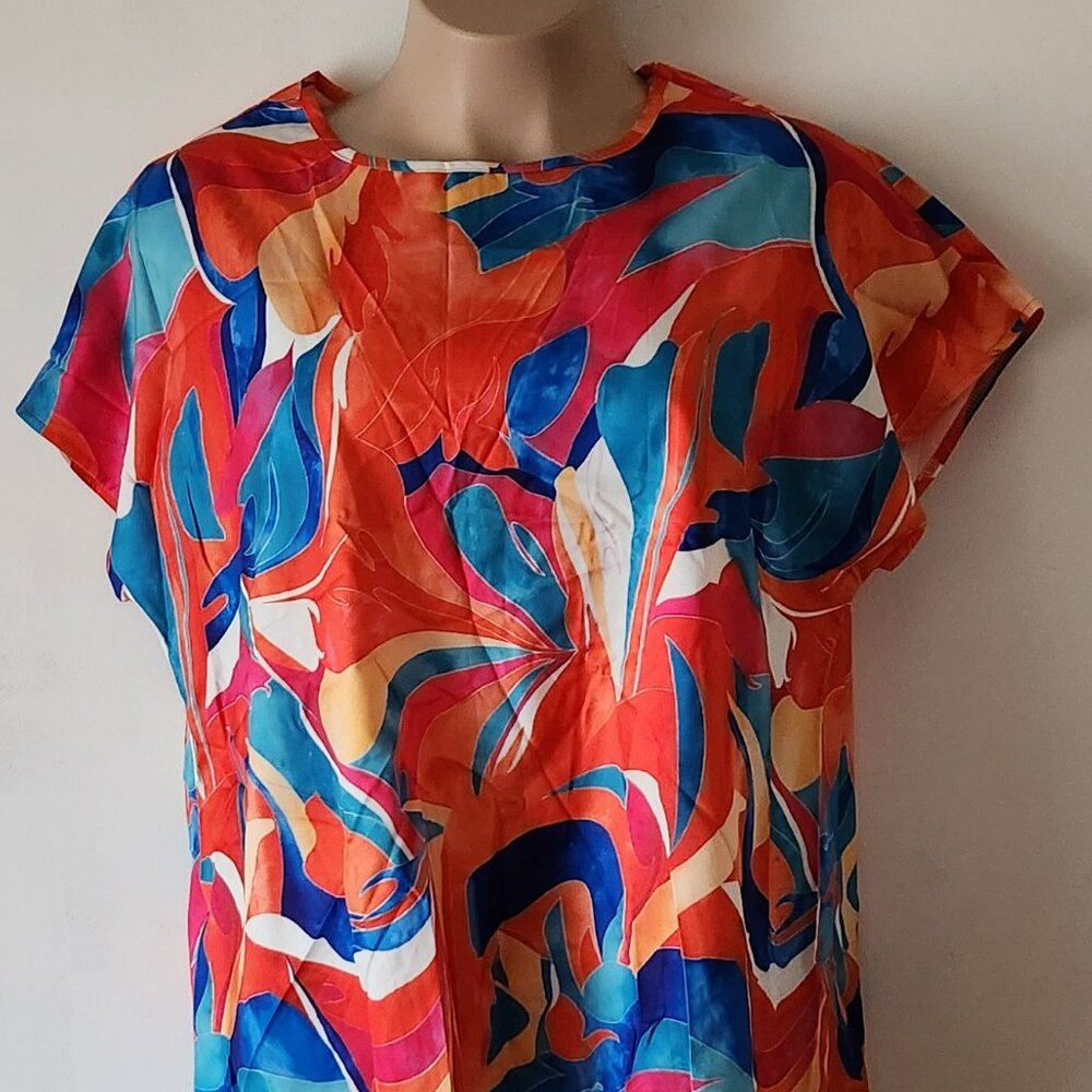 Shein Curve blouse sz 2X bright jewel tones cap sleeve EUC